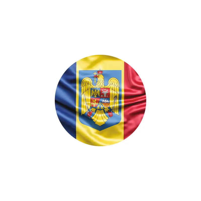 Romania steag cu stema, autocolant, dimensiune 90x90 mm, model 048